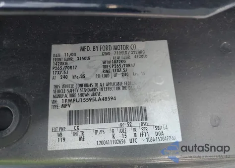 2005 Ford Expedition Xlt z USA, uszkodzony, nr VIN 1FMPU15595LA48594